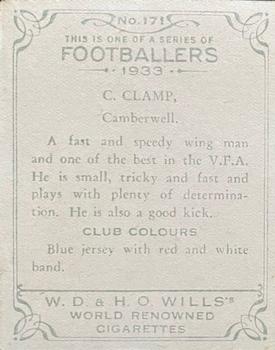 1933 Wills's Victorian Footballers (Large) #171 Charlie Clamp Back